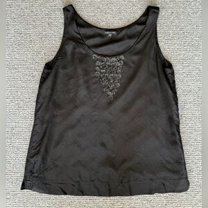 Eileen Fisher Black Sleeveless Silk Blouse Top Beaded Shell M